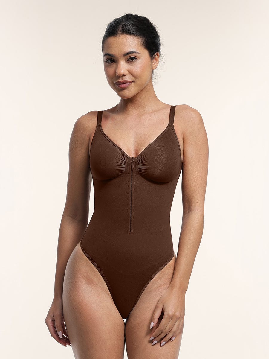  Seamless Plunge Chest Support Bodysuit with Clips Inside