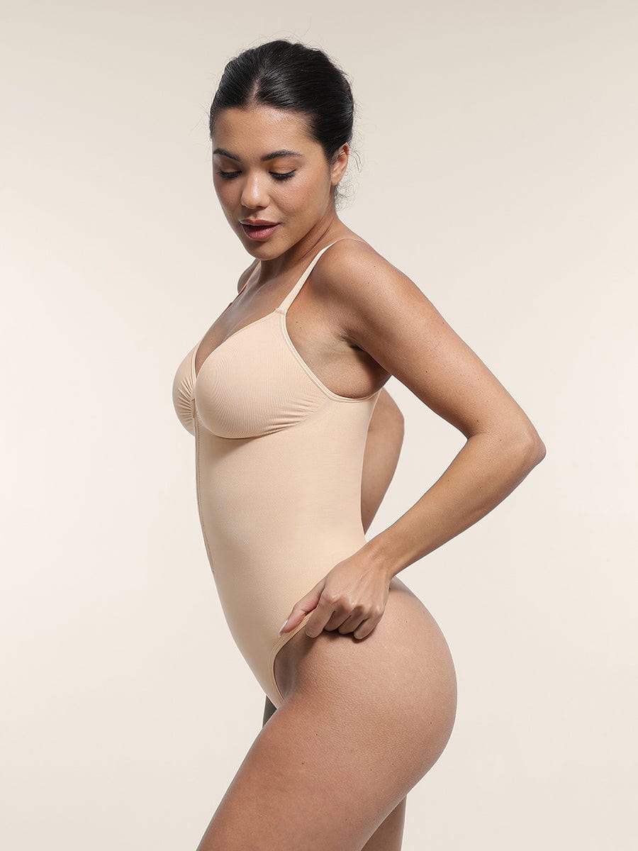  Seamless Plunge Chest Support Bodysuit with Clips Inside