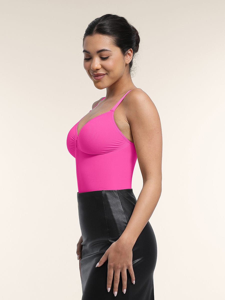  Seamless Plunge Chest Support Bodysuit with Clips Inside