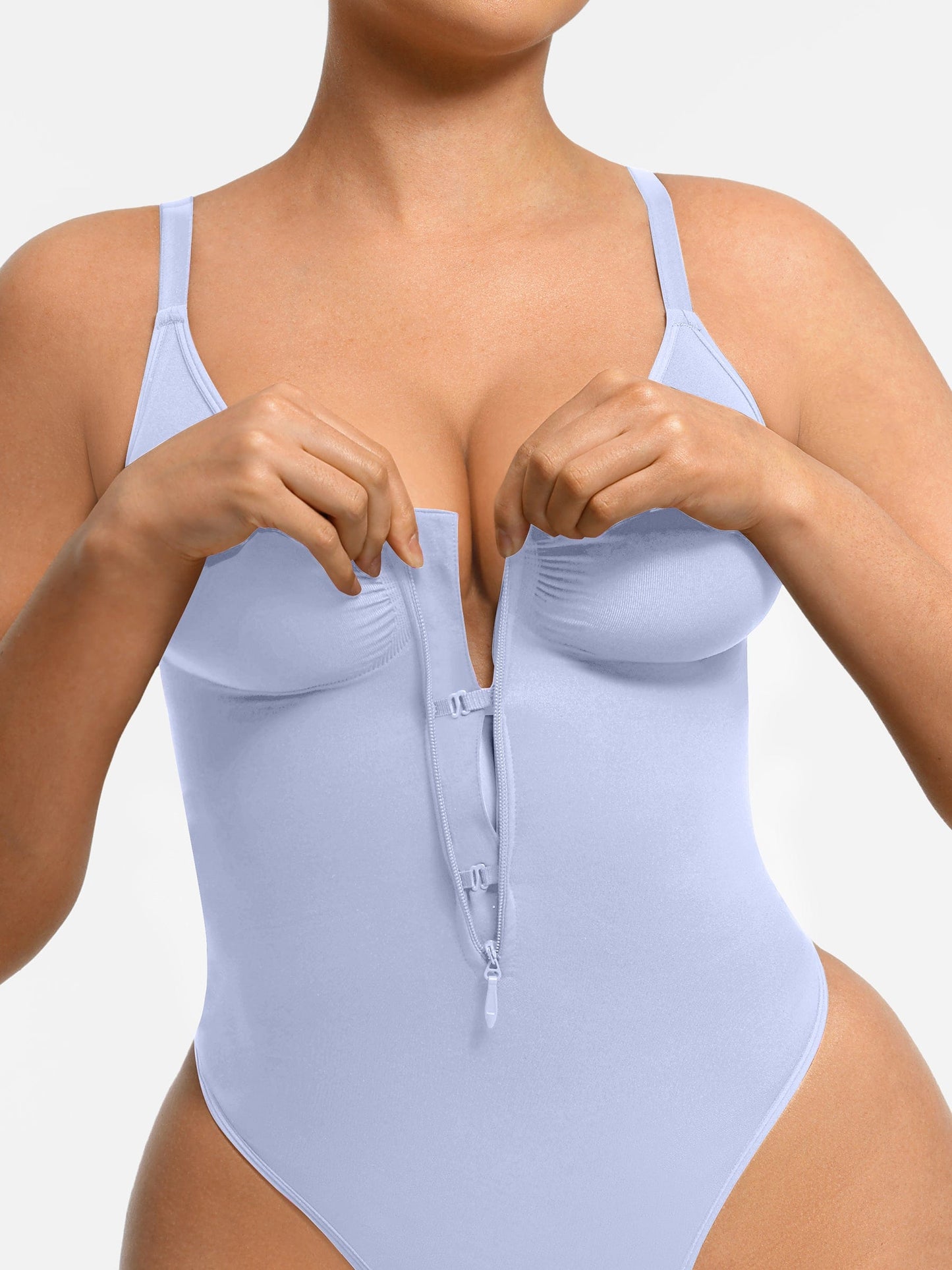  Seamless Plunge Chest Support Bodysuit with Clips Inside