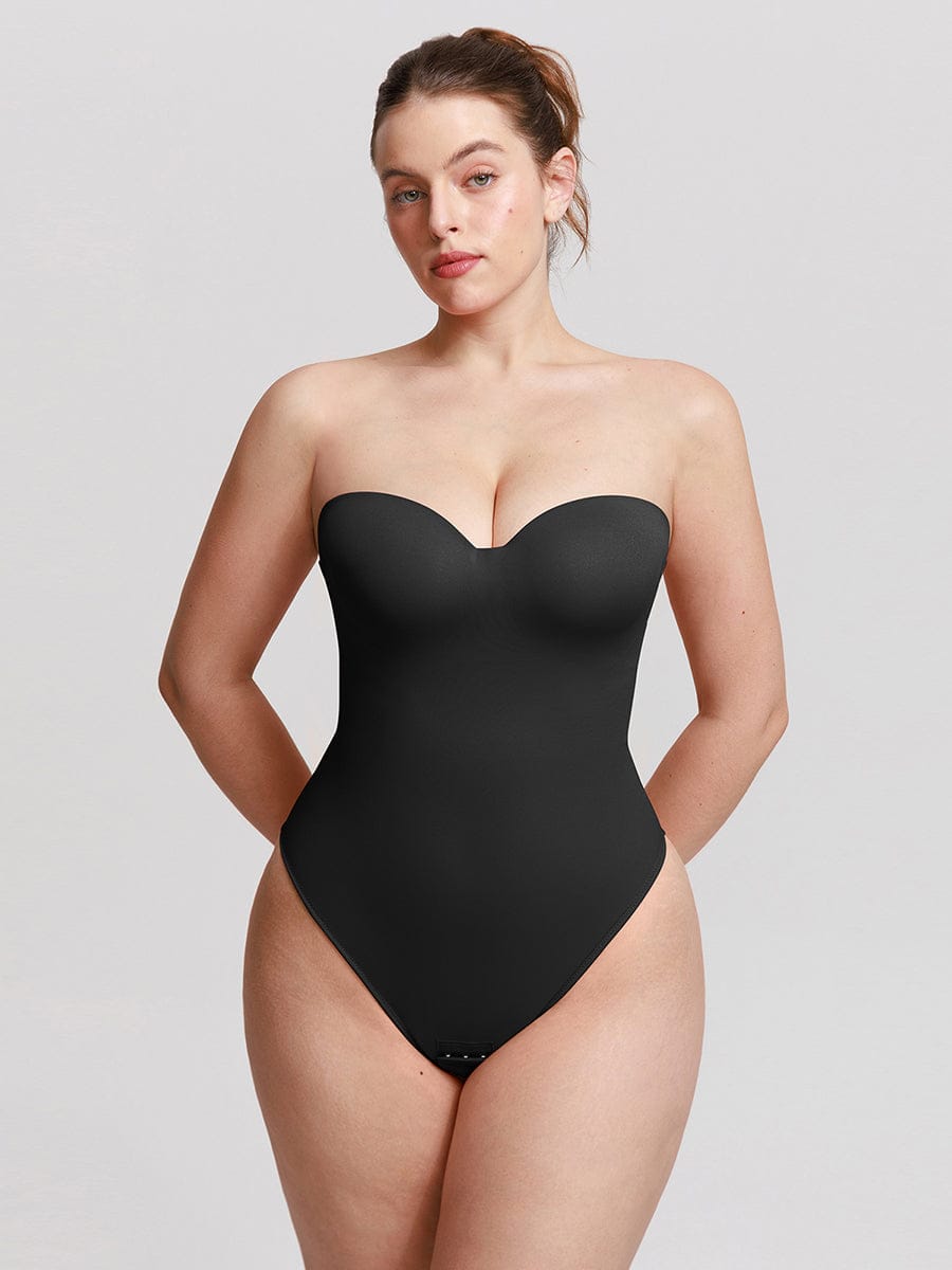  One Piece Underwire Strapless Cups Waist And Abdomen Shaping Thong Bodysuit