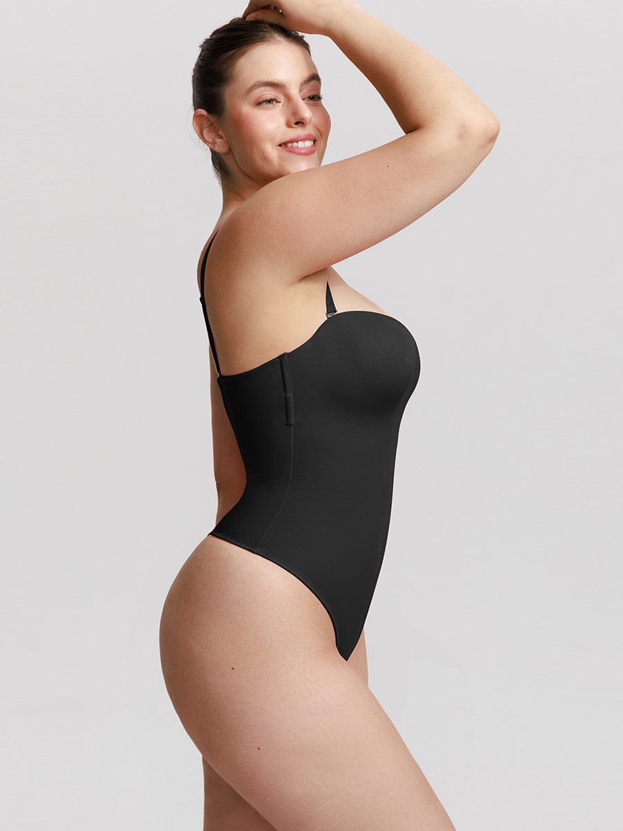  One Piece Underwire Strapless Cups Waist And Abdomen Shaping Thong Bodysuit