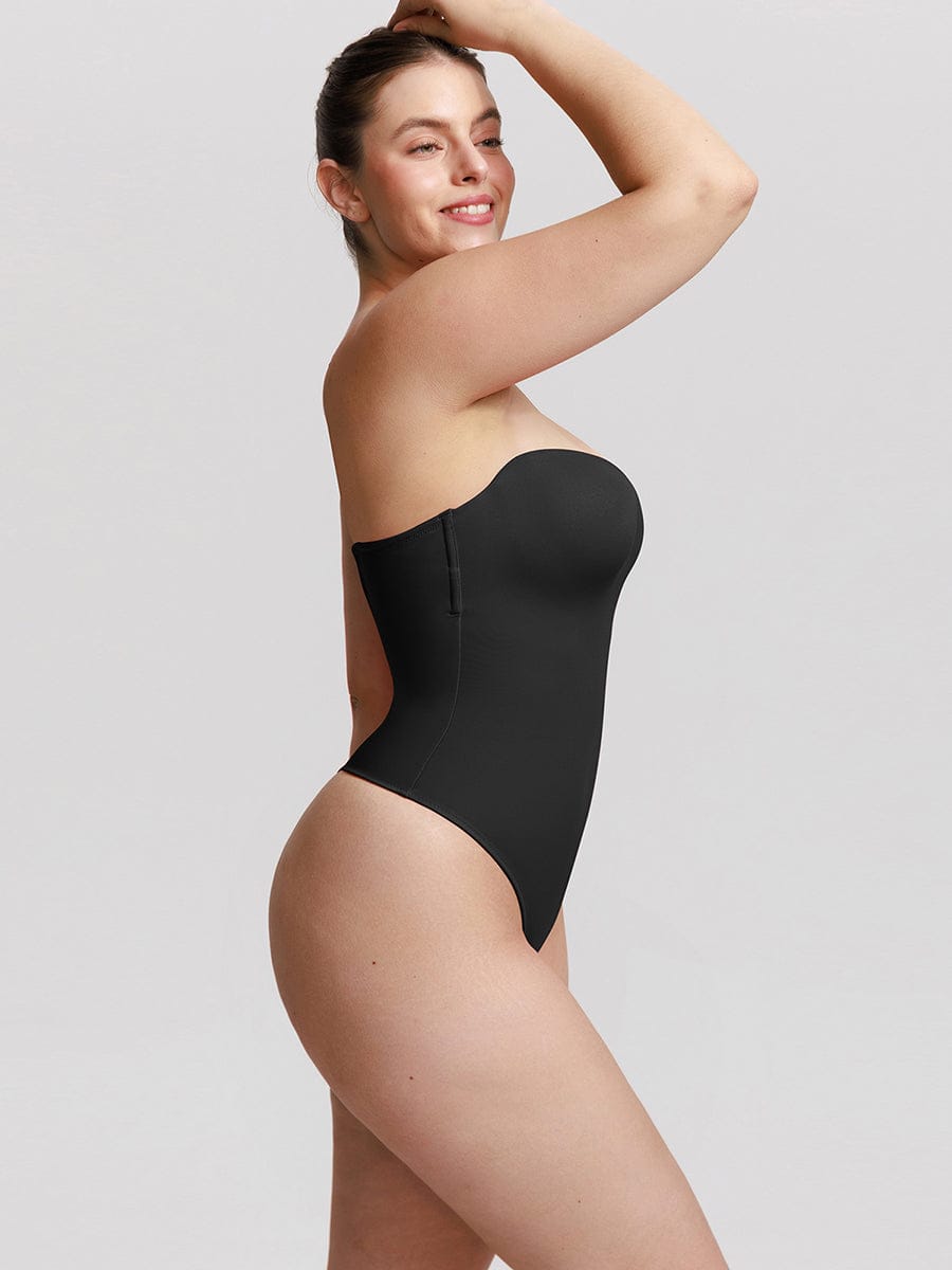  One Piece Underwire Strapless Cups Waist And Abdomen Shaping Thong Bodysuit