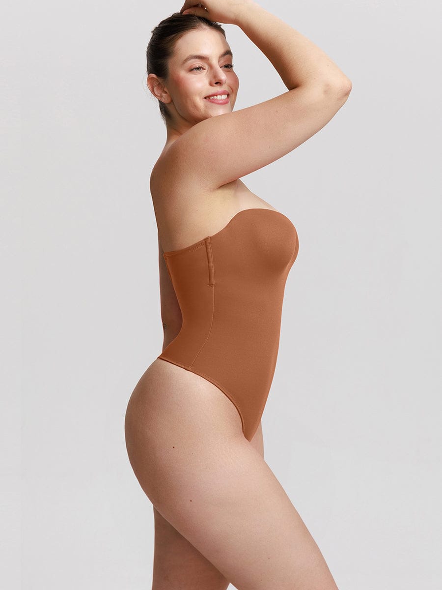  One Piece Underwire Strapless Cups Waist And Abdomen Shaping Thong Bodysuit