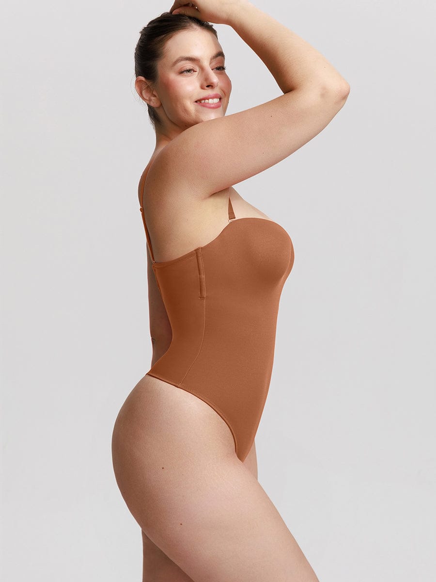  One Piece Underwire Strapless Cups Waist And Abdomen Shaping Thong Bodysuit