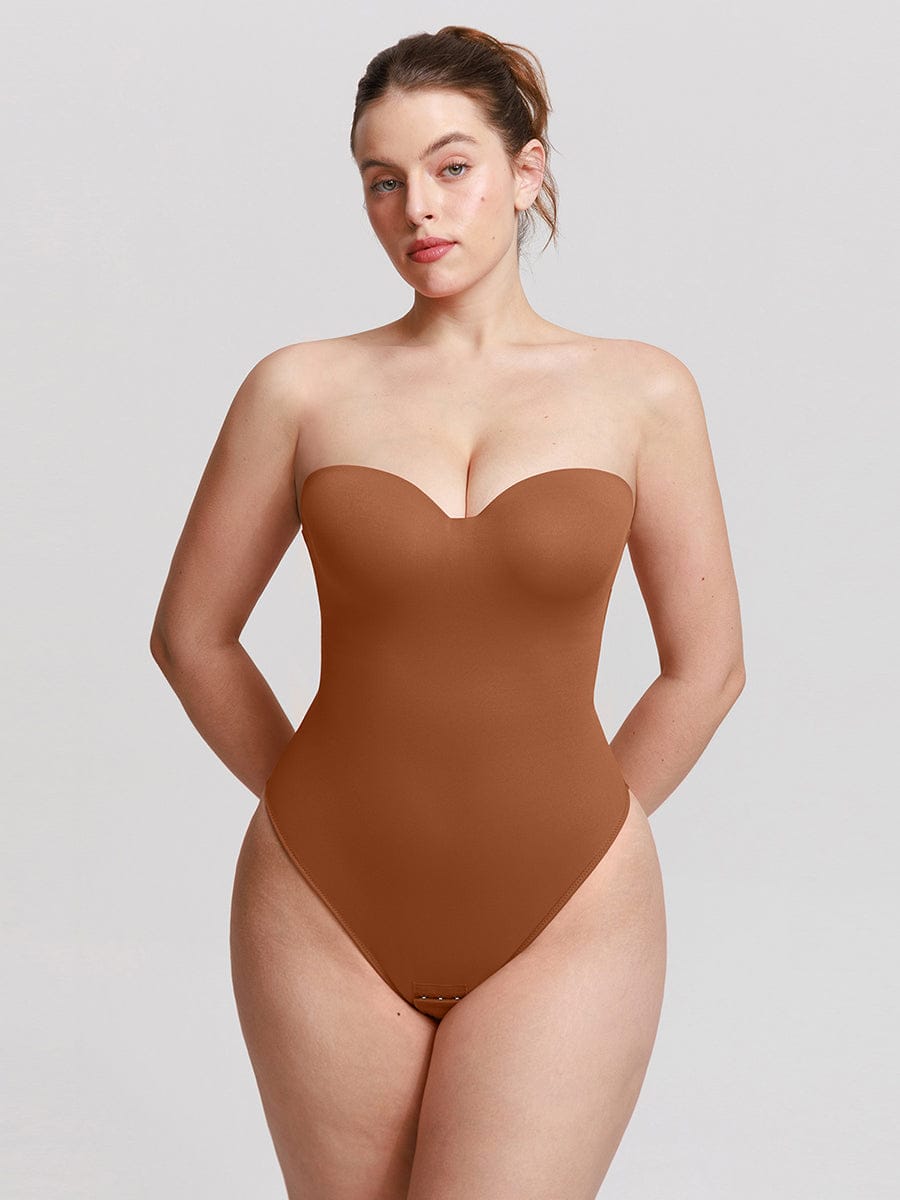  One Piece Underwire Strapless Cups Waist And Abdomen Shaping Thong Bodysuit
