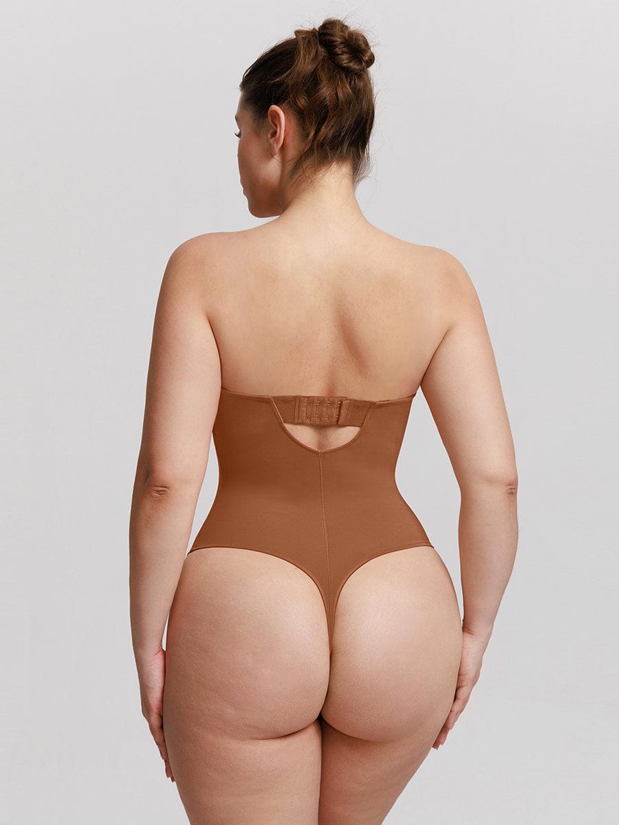 One Piece Underwire Strapless Cups Waist And Abdomen Shaping Thong Bodysuit