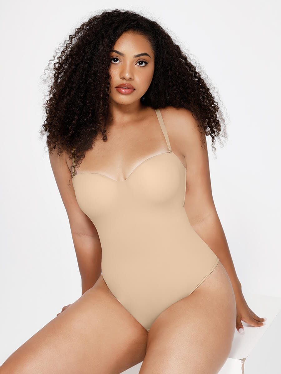  One Piece Underwire Strapless Cups Waist And Abdomen Shaping Thong Bodysuit