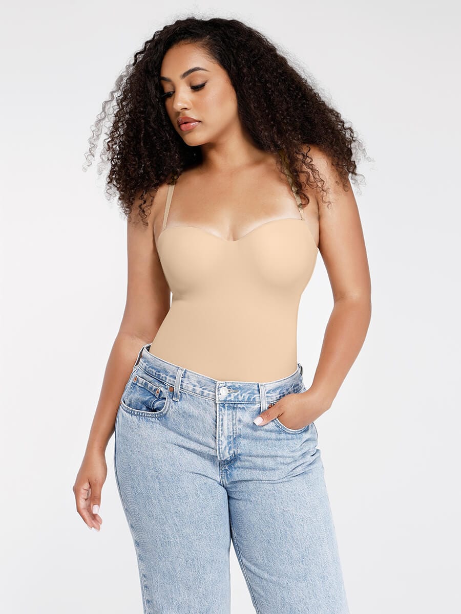  One Piece Underwire Strapless Cups Waist And Abdomen Shaping Thong Bodysuit